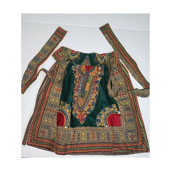 Dashiki Skirt Sash Green/Gold/Red Wax Block Print ft Inc CH9004 Free New Stiff - Picture 1 of 12